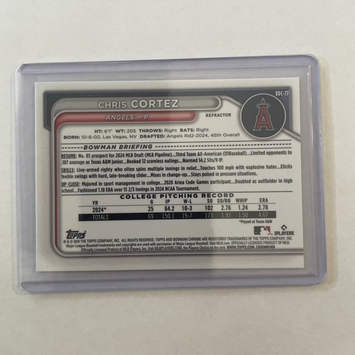 2024 Bowman Draft Chrome Chris Cortez 1st RC #BDC-77 Los Angeles Angels - Picture 2 of 2