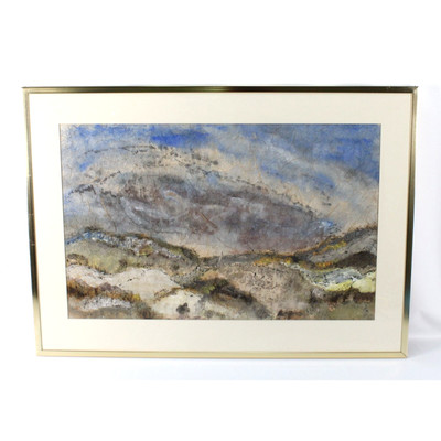 Mid Century Abstract Landscape Watercolor Painting On Rice Paper Signed G. Debo