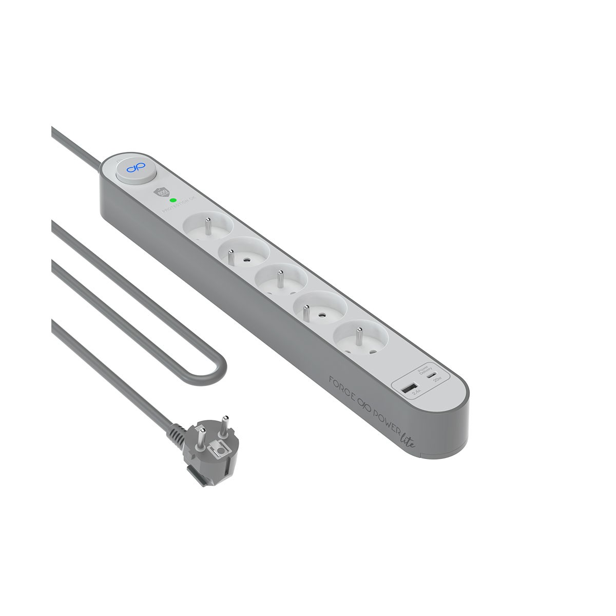 Multiprise argent Force Power 5 prises avec protection 800 Joules et design épuré
