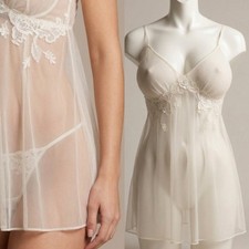 Vtg Victoria's Secret White Mesh Silk Bridal Babydoll Embroidered Appliqu M NWT