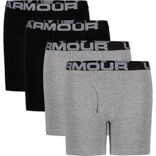 Under Armour boys Charged Stretch Boxer Jock, Moderate Gray, X-Large, 4-pack