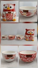 Pre-Owned RED 5-Piece Temptations Old World Owl Ceramic Measuring Cup Set