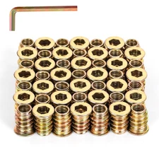 100 PCS M6-1.0 x 15mm Threaded Inserts for Wood Hex Drive Nut Furniture