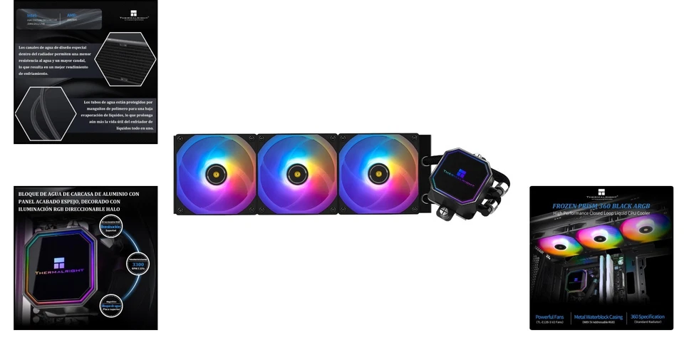 CPU Wasserkühler 360mm Schwarz ARGB PWM Pumpe für AMD Intel Computer - Bild 2 von 4