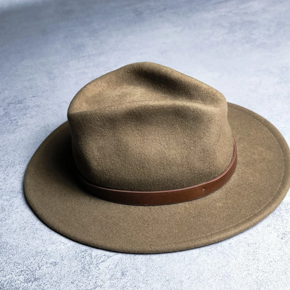 Brixton Wesley Fedora Hat | XS 6 1/2 | Tan Olive Brown | 100% Wool Felt | Leathe - Image 4 of 4