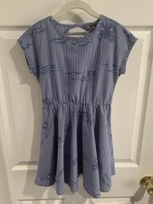 Tea Brand Girl&rsquo;s Pullover Dress Size 6 Blue Striped Back Keyhole Abstract
