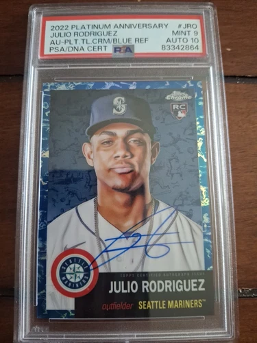 2022 Chrome Platinum Anniversary Julio Rodriguez Toi Cream & Blue Refractor /99 