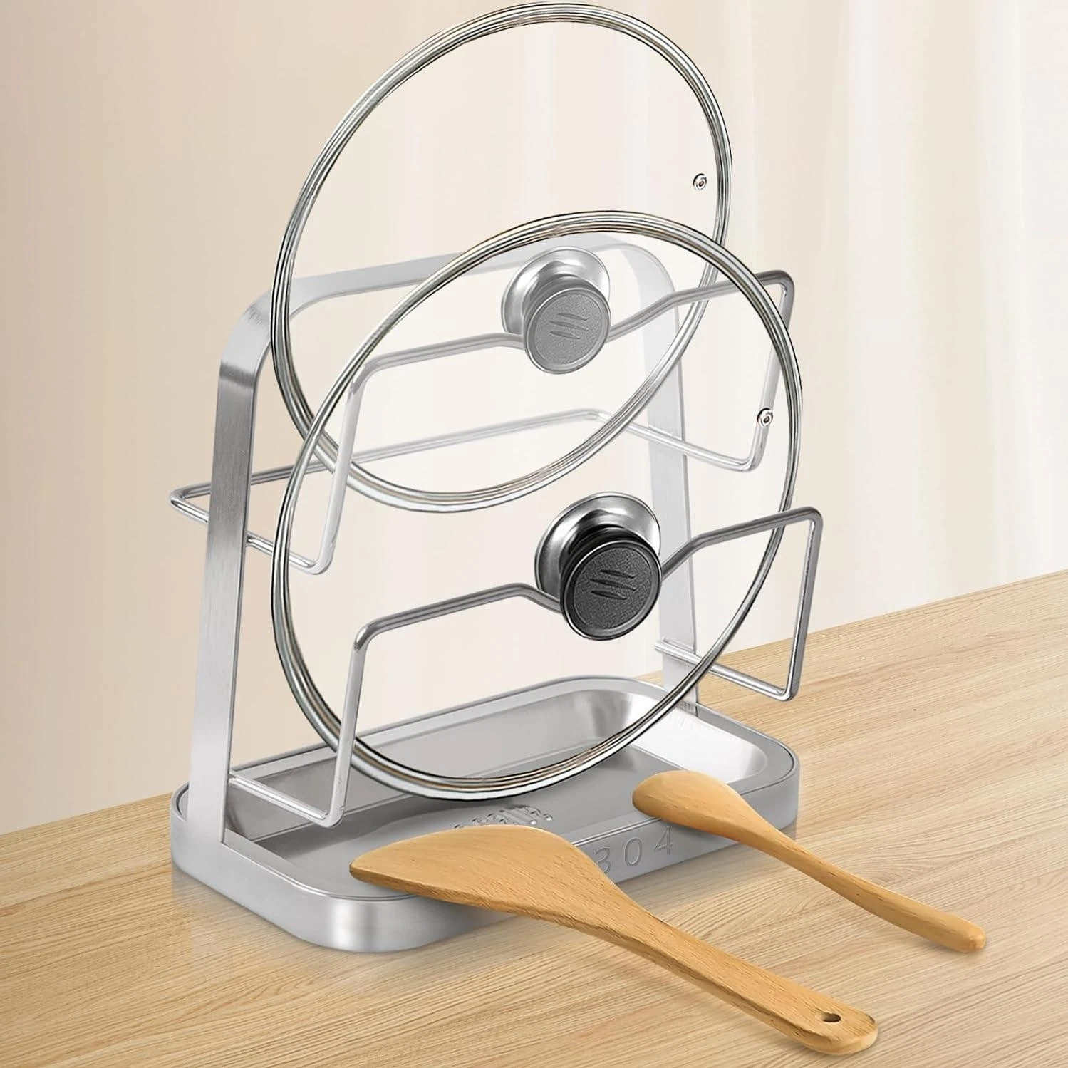 Pot Lid Holder While Cooking, 304 Stainless Steel Pot Lid Organizer and Spoon
