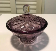 Vintage Purple Amethyst Glass Candy Dish w lid