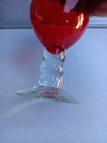 Vintage Bischoff Mid Century Ruby Red Glass Bubble STEM Decanter Bottle. - Picture 6 of 8