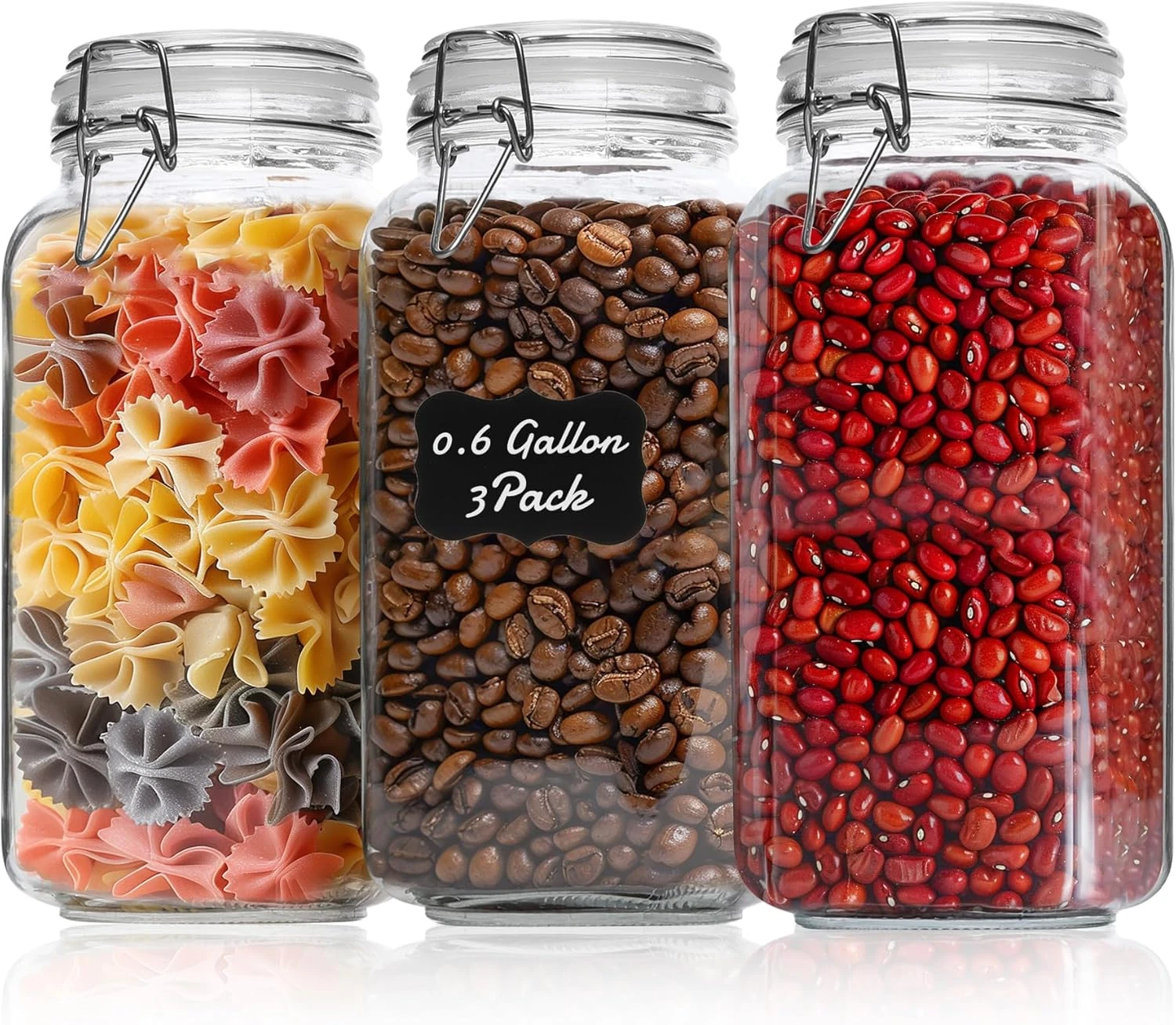 3-Pack 78Oz Large Square Airtight Glass Jars for Bulk Food, Holds a 4Lb Bag of S