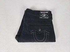 True Religion Ricky Relaxed Straight Leg Denim Jeans 36X32 Men's Black Flap