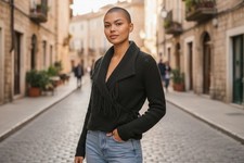 Iro Shavani Frayed Edge Cotton Blend Jacket Sz 34 XS 2 Black Boucle Paris Luxury