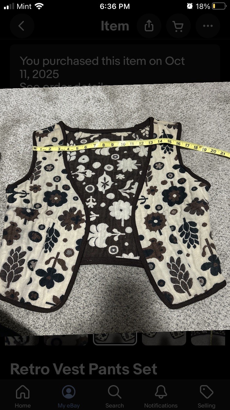 2pc Vest Pants suit Set Womens S Brown Tapestry bell bottom 70s Floral Vtg daisy