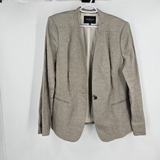 Lafayette 148 Blazer Gray Linen Silk Gold Metallic Single Breasted Pockets 14