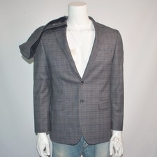JOS A BANK Traveler Slim Fit Stretch Wool Gray Plaid Flat Front Suit 40S 34 x 29