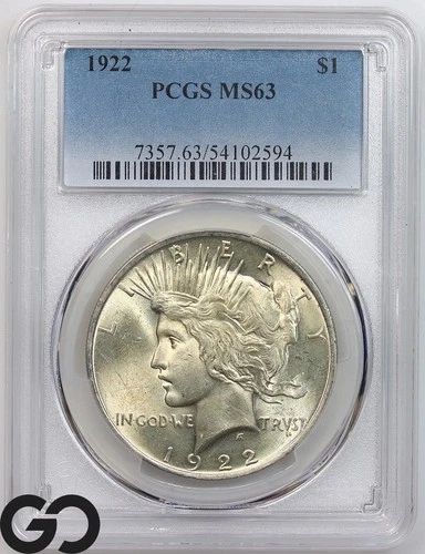 1922 Peace Dollar PCGS MS 63 ** Nice Cartwheel Mint Luster!