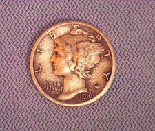 1916-P MERCURY DIME - VF/XF   (g)