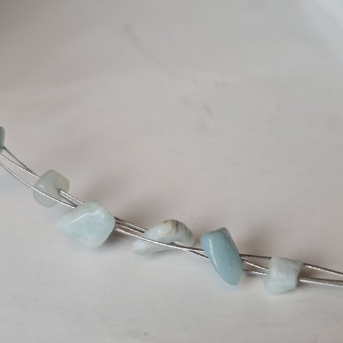 Collana con ciondolo a goccia e patatine amazzonite fatta a mano 18” pietra preziosa blu acqua Y2K - Foto 14 di 22