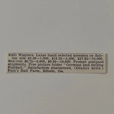 Red Wigglers Large Hand Selected Breeders Edison GA 1965 Magazine Ad SAH1-S14