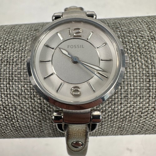 Fossil Watch Womens 26mm Round Georgia Skinny Blue Band Silver Tone New Battery - Picture 4 of 14