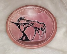 Carved Giraffe Trinket Dish Bowl Soap Stone Safari Etched Animal African Art
