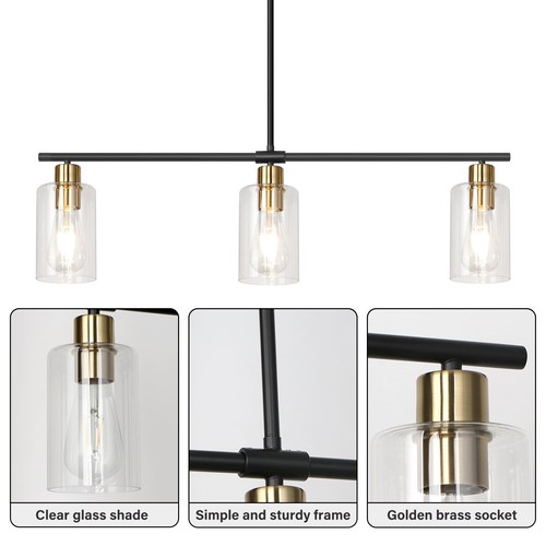 Kitchen Island Lighting Glass Chandelier Fixture Gold Black Pendant Light Foyer - Picture 9 of 15