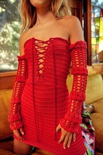 Nasty Gal Crochet Bandeau Lace Up Mini Dress S