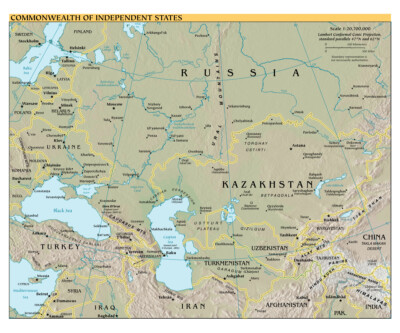 Commonwealth of Independent States West Asia Political Physical Map Poster Print