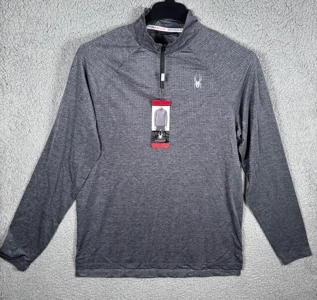 Spyder Active Shirt Mens Medium Gray 1/4 Zip Activewear4 Way Stretch Outdoor NWT