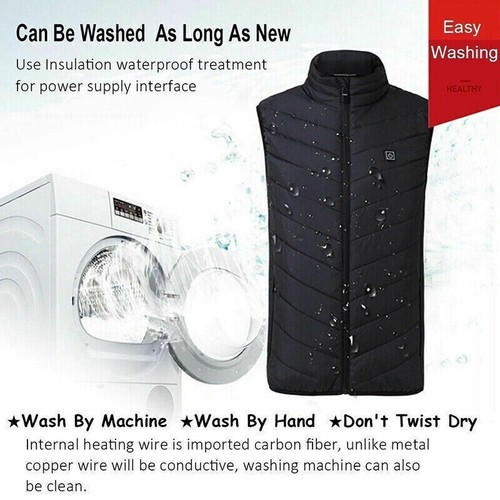 Electric USB Heated 9 Zone Warm Up Vest Jacket Heating Pad Cloth Body Warmer Men - Picture 9 of 36