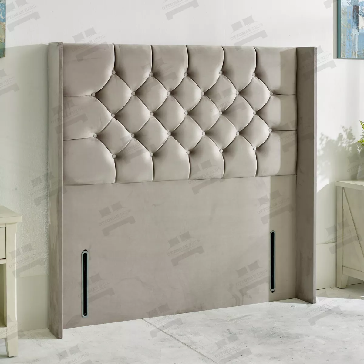 Luxury Chesterfield Winged Floor Standing Upholstered Bed