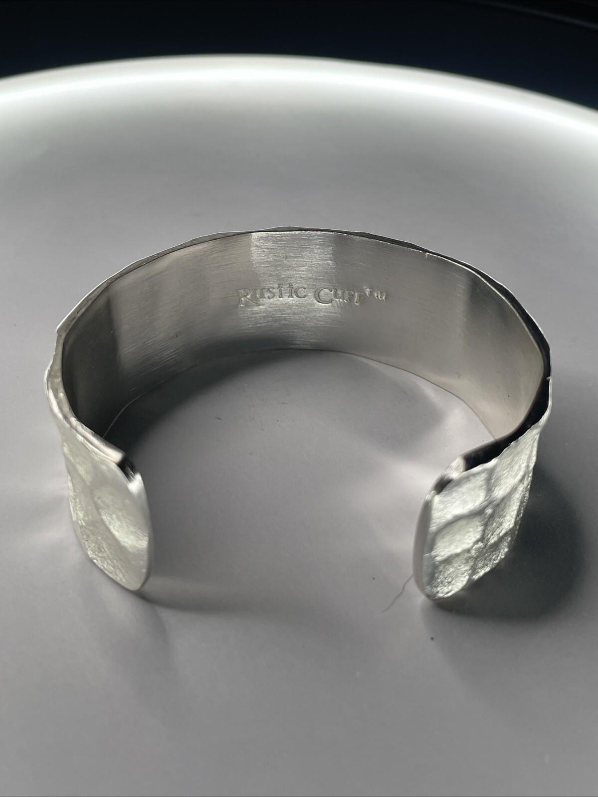 Rustic Cuff Heavy Hammer Texture Silver Tone 6.75” - image 2