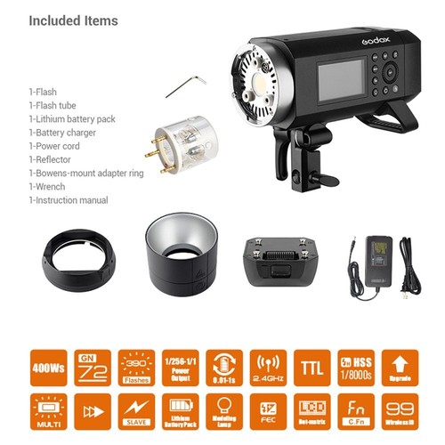US Godox AD400Pro 2.4G TTL Flash Light+BD-04 Barn Door AD-R6 Reflector Hood Kit - Picture 11 of 12