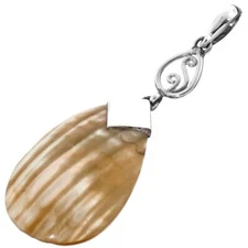 925 Sterling Silver Teardrop Gold Mother Of Pearl Turbo Shell Pendant, 2 3/16"