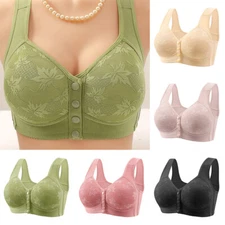 Middle-Aged & Elderly Women Bras Seamless Front Open Button Oversized Thin Bra ~