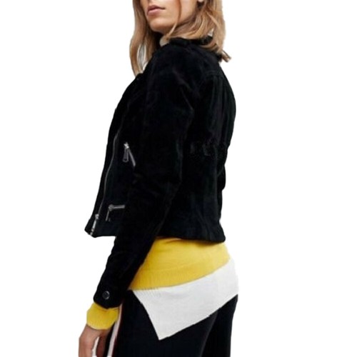 HOT Women's Genuine Sheepskin Pure Suede Leather Jacket Black Biker Fashion Coat - Picture 2 of 4