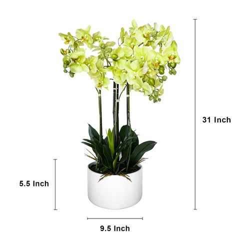 29" Künstliche Blumen im Topf Faux Realistische Grün Orchidee in Keramik Topf Dekor - Bild 5 von 5