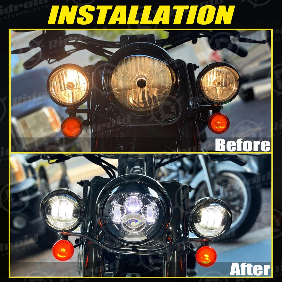 Pair 4.5'' 4-1/2 Inch Chrome LED Spot Fog Passing Light For Motorcycle - Image 2 of 4