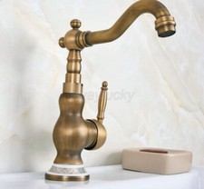 Antique Brass Bathroom Sink Faucet Deck Mount Vanity Lavatory Basin Mixer Tap