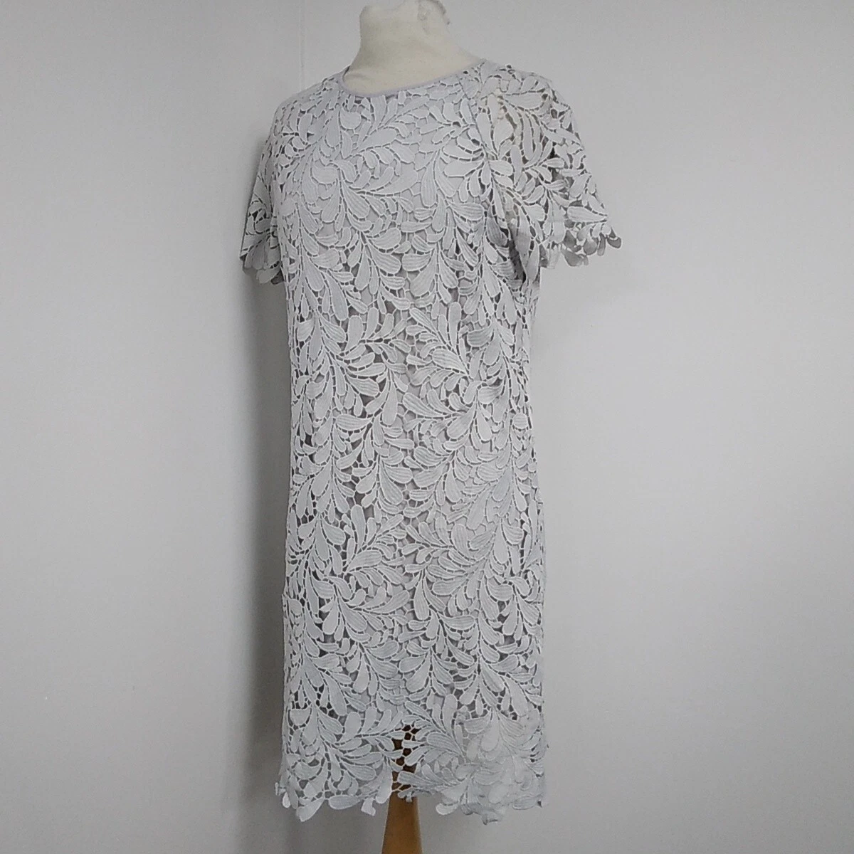 Jayley Silver Grey Lace Overlay Dress Cotton Silk UK Size 12 New
