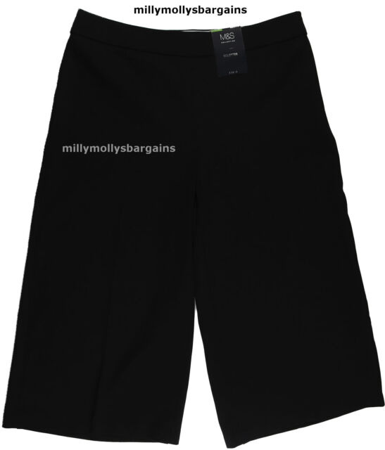 New M&S Womens Marks and Spencer Black Culottes Size 16 14 Medium Short