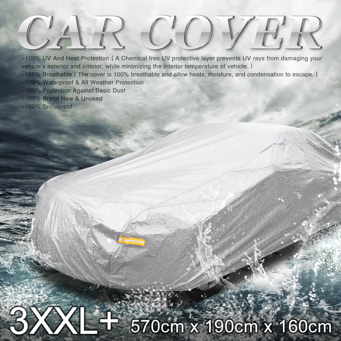 3XXL+ Soft Aluminum Car Cover UV Waterproof Resist Protection 570 x 190
