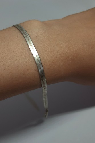 Pulsera Plana Clásica Plata 925 Espina de Arenque Italia, Unisex Joyería Puño Regalo 15Cm - Imagen 5 de 9