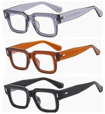 3 Pack Men Women's Retro Square Rivet Reading Glass Reader +1.0 1.5 2.0 2.5~+6.0