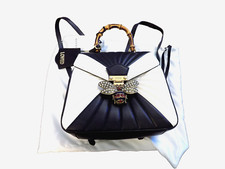 Gucci Queen Margaret Bee Leather Bamboo Top Handle Backpack Black White Quilted