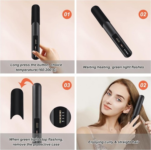 Cordless Hair Straightener & Curler Fast Heating 200°C Travel Mini Curling Iron - Picture 6 of 20