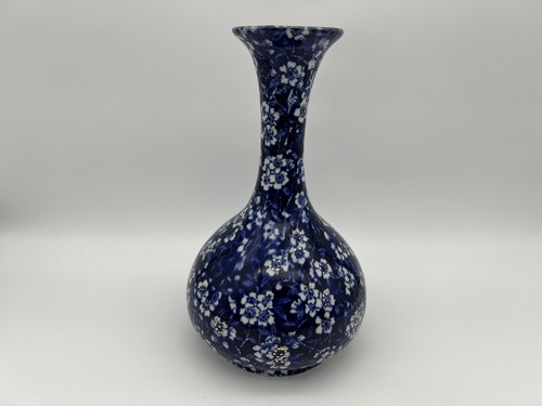 Vintage Cobalt Blue Plum Blossom Chinese Style Vase Applied Gold Designs - Picture 2 of 12