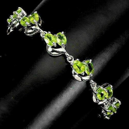 Silver Bracelet Peridot Green Genuine Natural Mined Gems Solid Sterling 7 inch - Picture 16 of 24