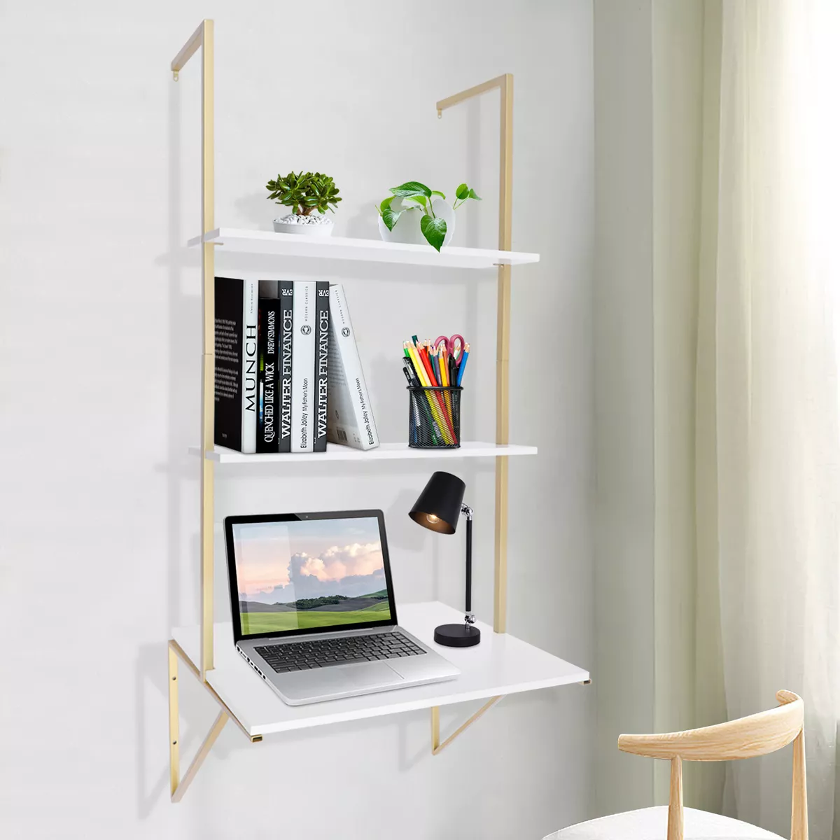 3-Tier Modern Wall Mounted Shelves Long Floating Shelving in White